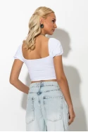Crop top κοντομάνικο με κορδόνι στο στήθος λευκό Crop top κοντομάνικο με κορδόνι στο στήθος λευκό