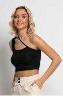 Crop top με λοξή τιράντα μαύρο