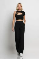 Crop top κοντομάνικο με έναν ώμο μαύρο