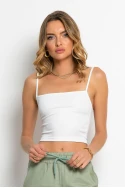 Crop top τιραντέ με τετράγωνη λαιμόκοψη λευκό Crop top τιραντέ με τετράγωνη λαιμόκοψη λευκό