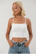 Crop top τιραντέ με τετράγωνη λαιμόκοψη λευκό