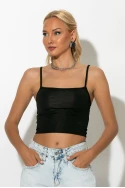 Crop top τιραντέ με τετράγωνη λαιμόκοψη μαύρο Crop top τιραντέ με τετράγωνη λαιμόκοψη μαύρο