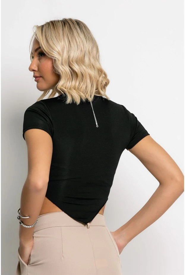 Crop top με σχέδιο μύτες μπροστά και πίσω μαύρο