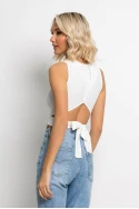 Crop top με ανοιχτή πλάτη και δέσιμο πίσω λευκό
