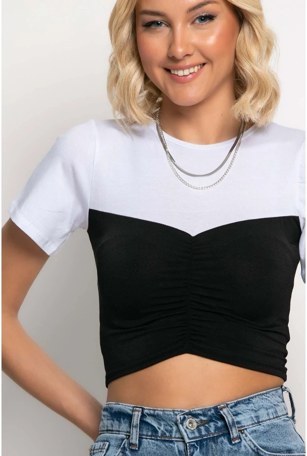 Crop top σε στυλ κορσέ μαύρο-λευκό