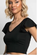 Crop top με βολάν στο μανίκι και δέσιμο πίσω μαύρο