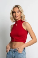 Crop top ριπ με ψηλό λαιμό και αγκράφες κόκκινο Crop top ριπ με ψηλό λαιμό και αγκράφες κόκκινο