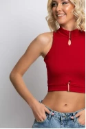 Crop top ριπ με ψηλό λαιμό και αγκράφες κόκκινο Crop top ριπ με ψηλό λαιμό και αγκράφες κόκκινο