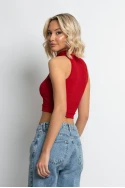 Crop top ριπ με ψηλό λαιμό και αγκράφες κόκκινο Crop top ριπ με ψηλό λαιμό και αγκράφες κόκκινο
