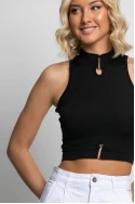 Crop top ριπ με ψηλό λαιμό και αγκράφες μαύρο