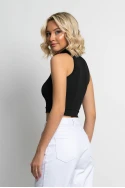 Crop top ριπ με ψηλό λαιμό και αγκράφες μαύρο
