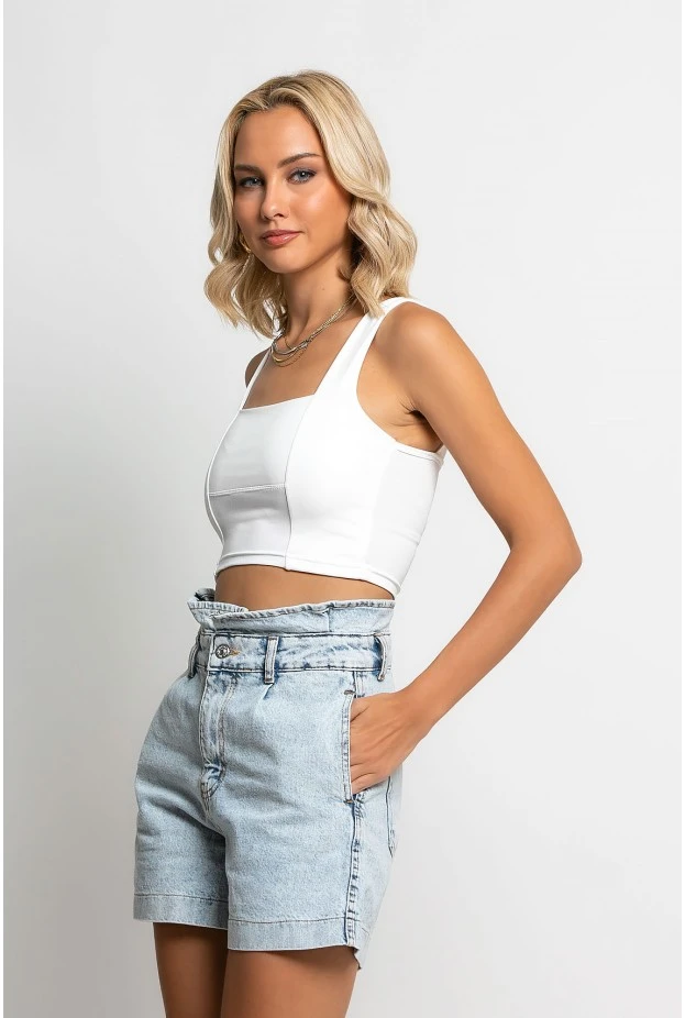 Crop top τιραντέ με τετράγωνη λαιμόκοψη λευκό
