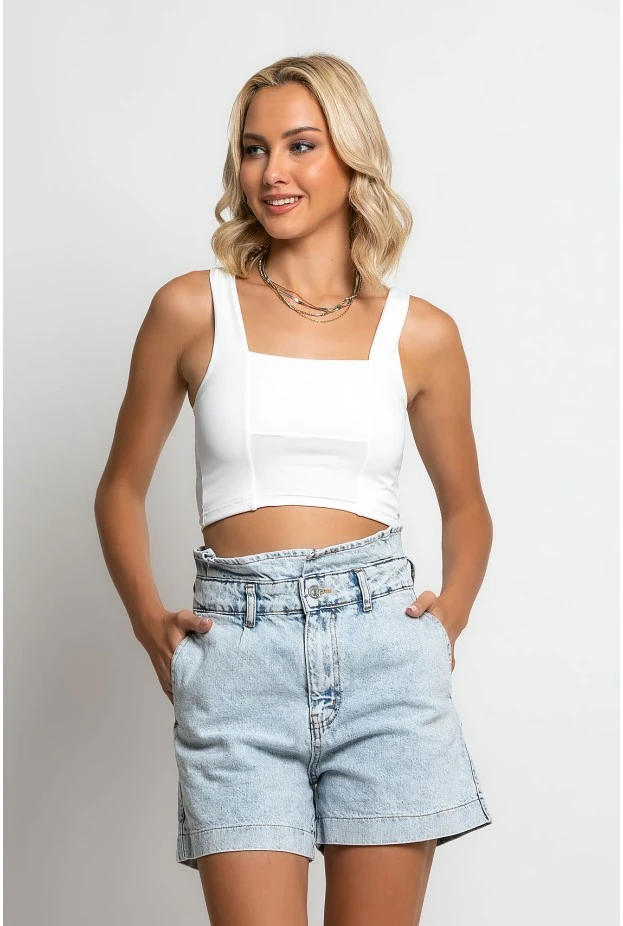 Crop top τιραντέ με τετράγωνη λαιμόκοψη λευκό