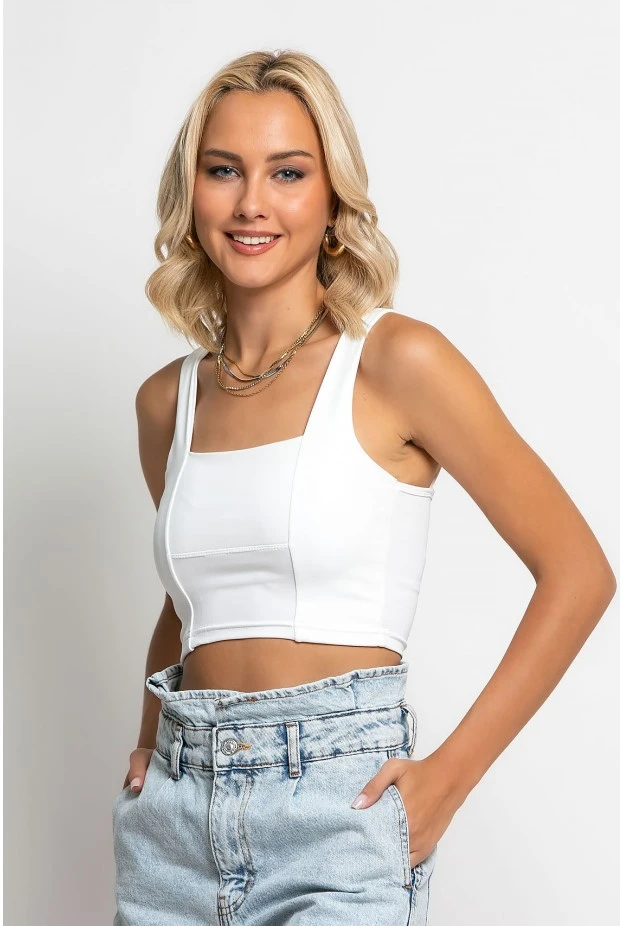 Crop top τιραντέ με τετράγωνη λαιμόκοψη λευκό