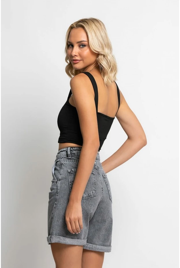 Crop top τιραντέ με τετράγωνη λαιμόκοψη μαύρο