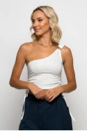 Crop top με ένα ώμο και λεπτομέρεια κρίκο λευκό Crop top με ένα ώμο και λεπτομέρεια κρίκο λευκό