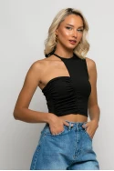 Crop top ασύμμετρο με δέσιμο στον λαιμό μαύρο