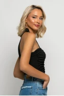 Crop top ασύμμετρο με δέσιμο στον λαιμό μαύρο