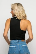 Crop top ασύμμετρο με δέσιμο στον λαιμό μαύρο