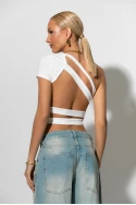 Cropped μπλουζα με σχέδιο στην πλάτη λευκό