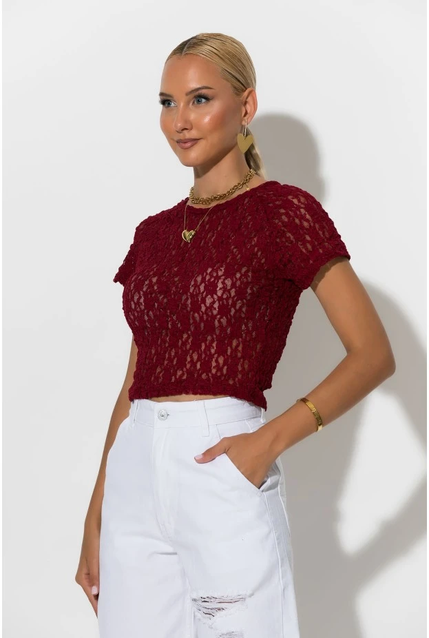 Crop top δαντέλα μπορντό