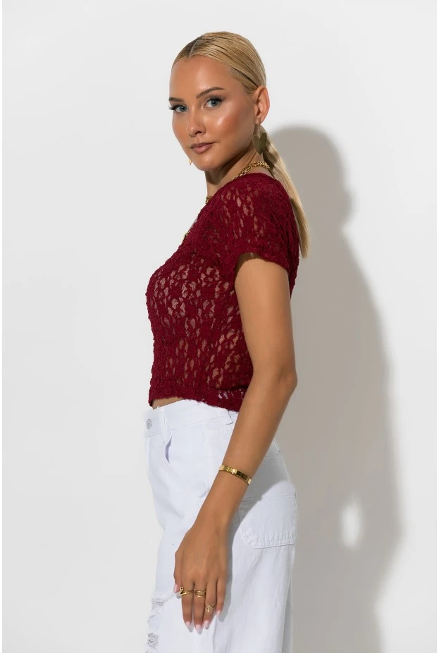Crop top δαντέλα μπορντό
