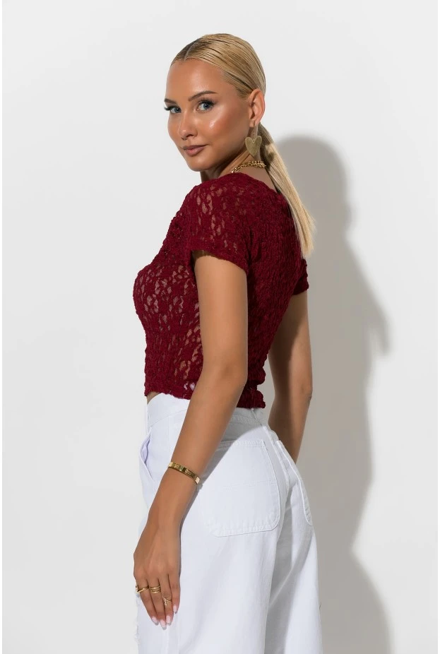 Crop top δαντέλα μπορντό