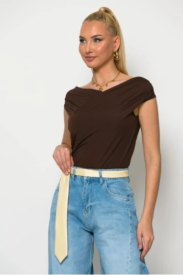 Μπλούζα off shoulder λαδί