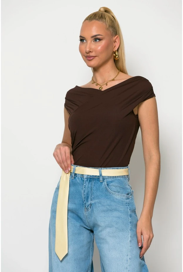 Μπλούζα off shoulder καφέ