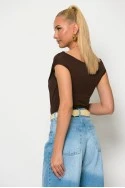 Μπλούζα off shoulder καφέ