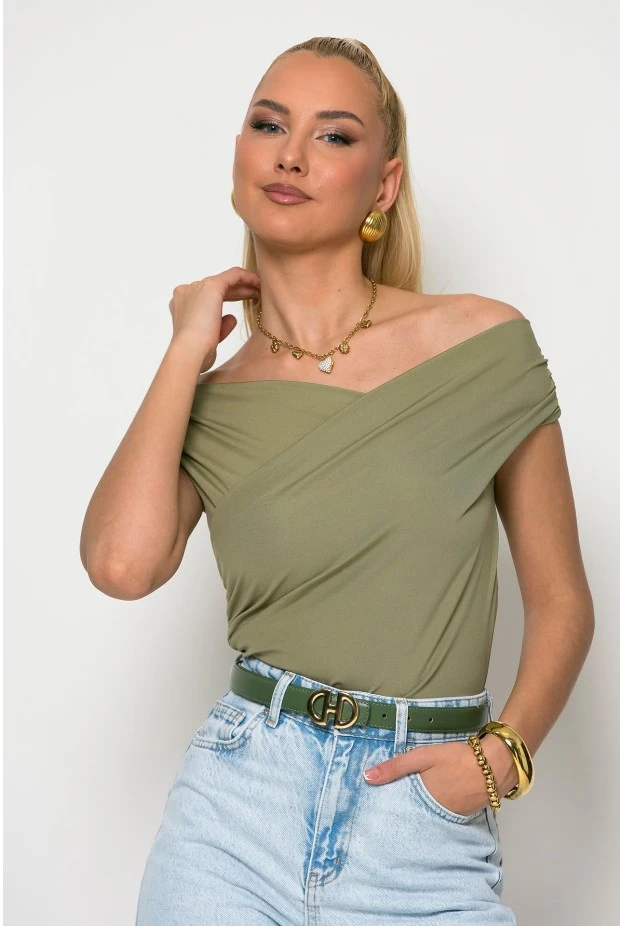 Μπλούζα off shoulder λαδί