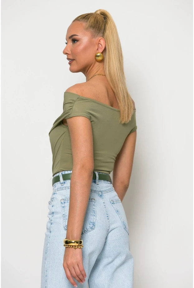 Μπλούζα off shoulder λαδί