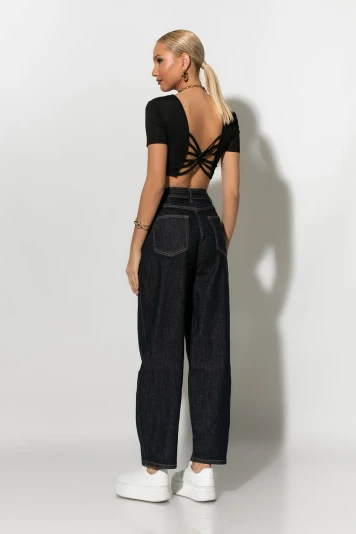 Crop top με σχέδιο στην πλάτη μαύρο 