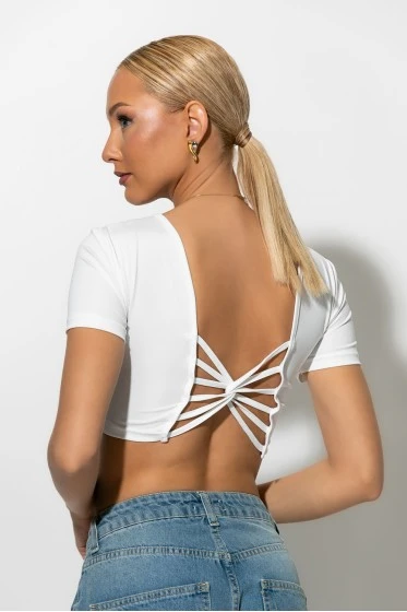 Crop top με σχέδιο στην πλάτη λευκό