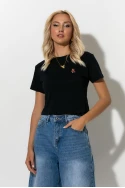 Cropped top με mini patch bear μαύρο Cropped top με mini patch bear μαύρο