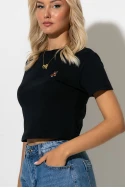 Cropped top με mini patch bear μαύρο Cropped top με mini patch bear μαύρο