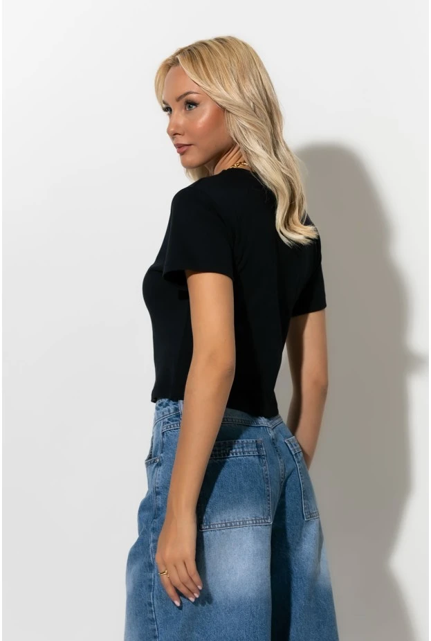 Cropped top με mini patch bear μαύρο