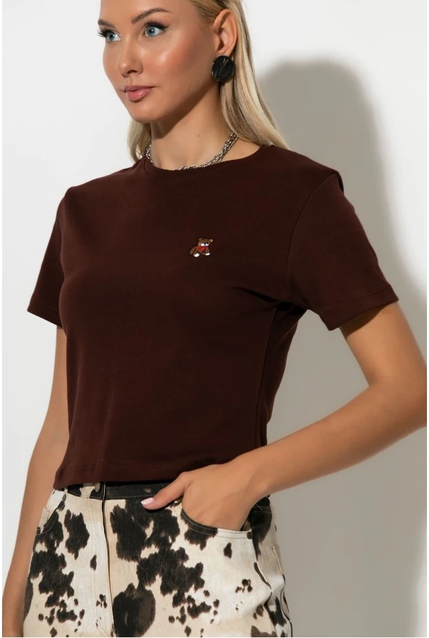 Cropped top με mini patch bear καφέ