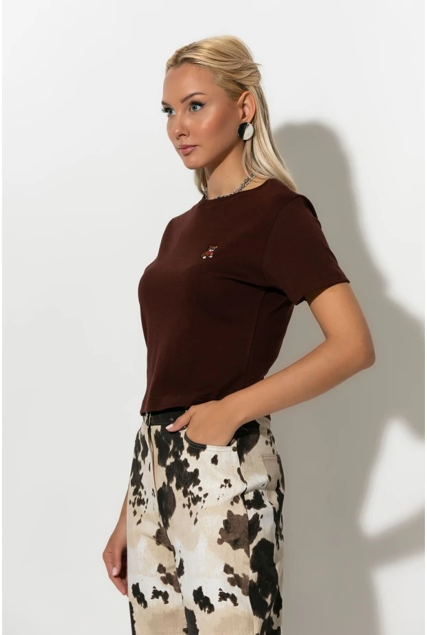 Cropped top με mini patch bear καφέ