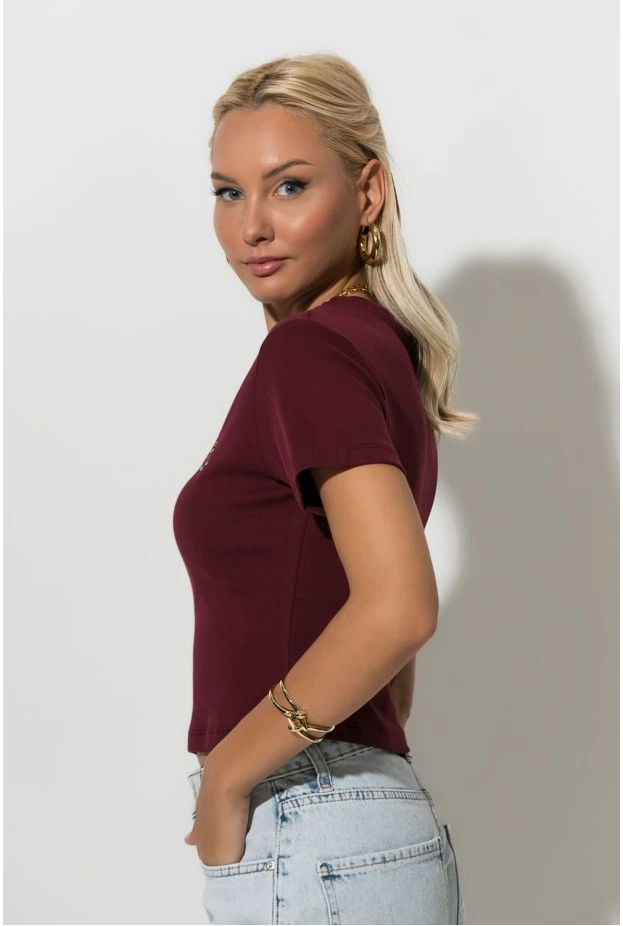 Cropped top με mini patch bear μπορντό