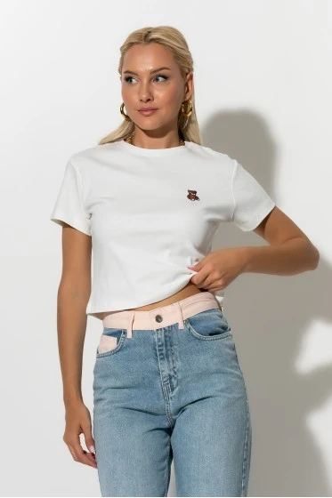 Cropped top με mini patch bear μπλε