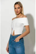 T-shirt bardot με κουμπιά λευκό