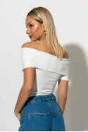 T-shirt bardot με κουμπιά λευκό