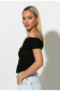 T-shirt bardot με κουμπιά μαύρο T-shirt bardot με κουμπιά μαύρο