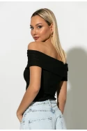 T-shirt bardot με κουμπιά μαύρο T-shirt bardot με κουμπιά μαύρο