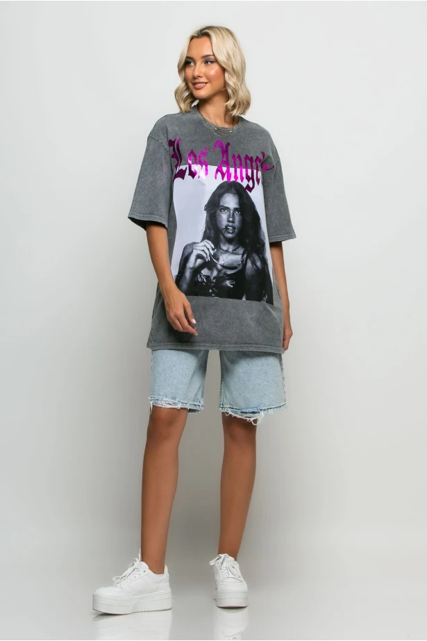 Oversized μπλούζα με στάμπα (los angeles) ανθρακί Oversized μπλούζα με στάμπα (los angeles) ανθρακί