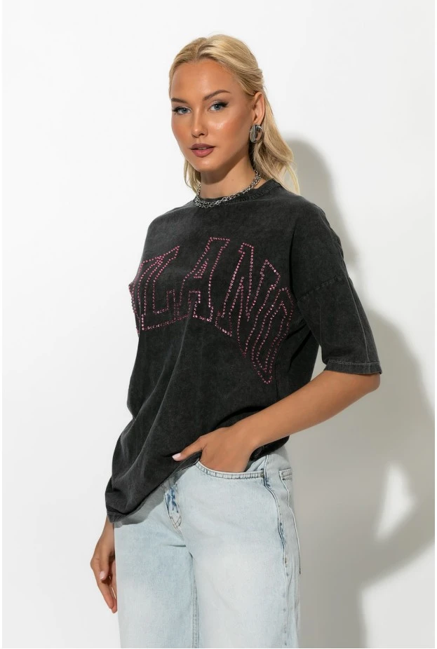 T-shirt με στρας milano γκρι