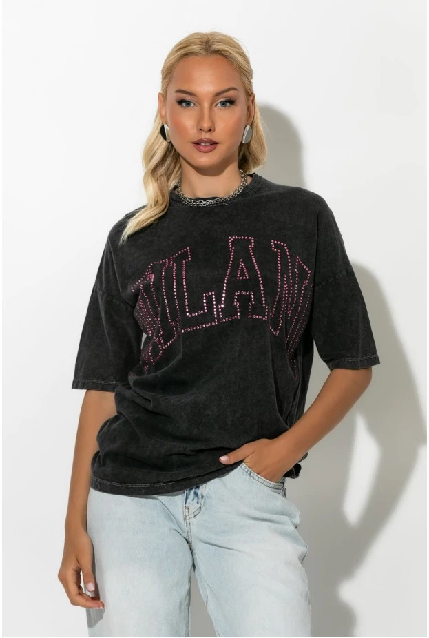 T-shirt με στρας milano γκρι