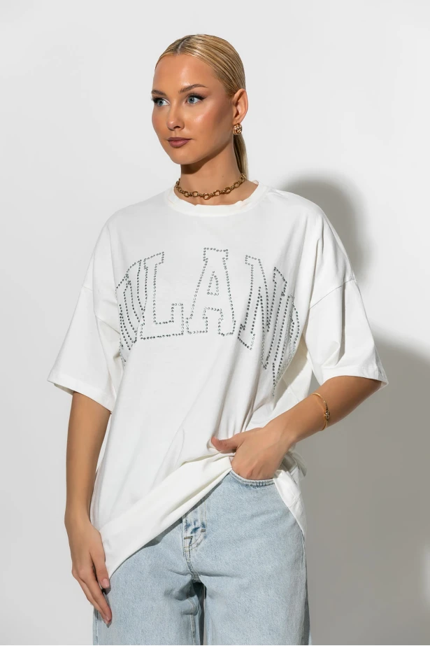 T-shirt με στρας milano λευκό T-shirt με στρας milano λευκό