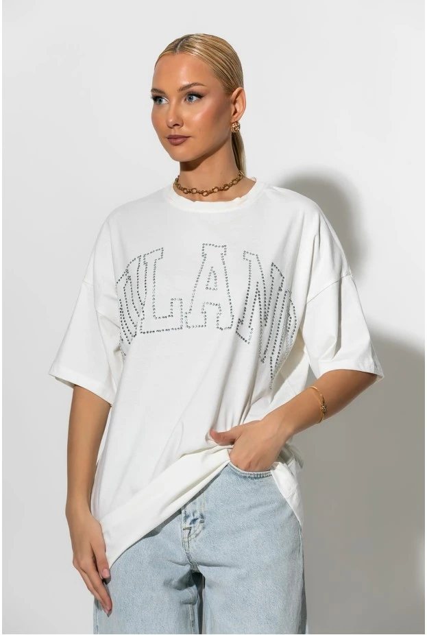T-shirt με στρας milano λευκό